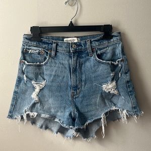 Abercrombie destroyed denim high rise mom short